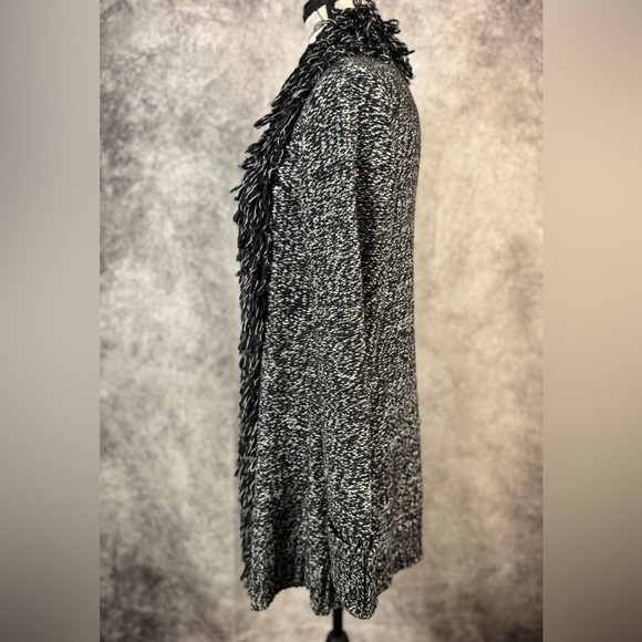 Cache Black and white Boho Chic Textured Open Front Cardigan Sweater Size M - Picture 6 of 8